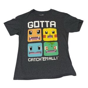 2020 Pokemon T-Shirt Mens Size M Gray Gotta Catch Em All! Gen 1 Starters 8 Bit
